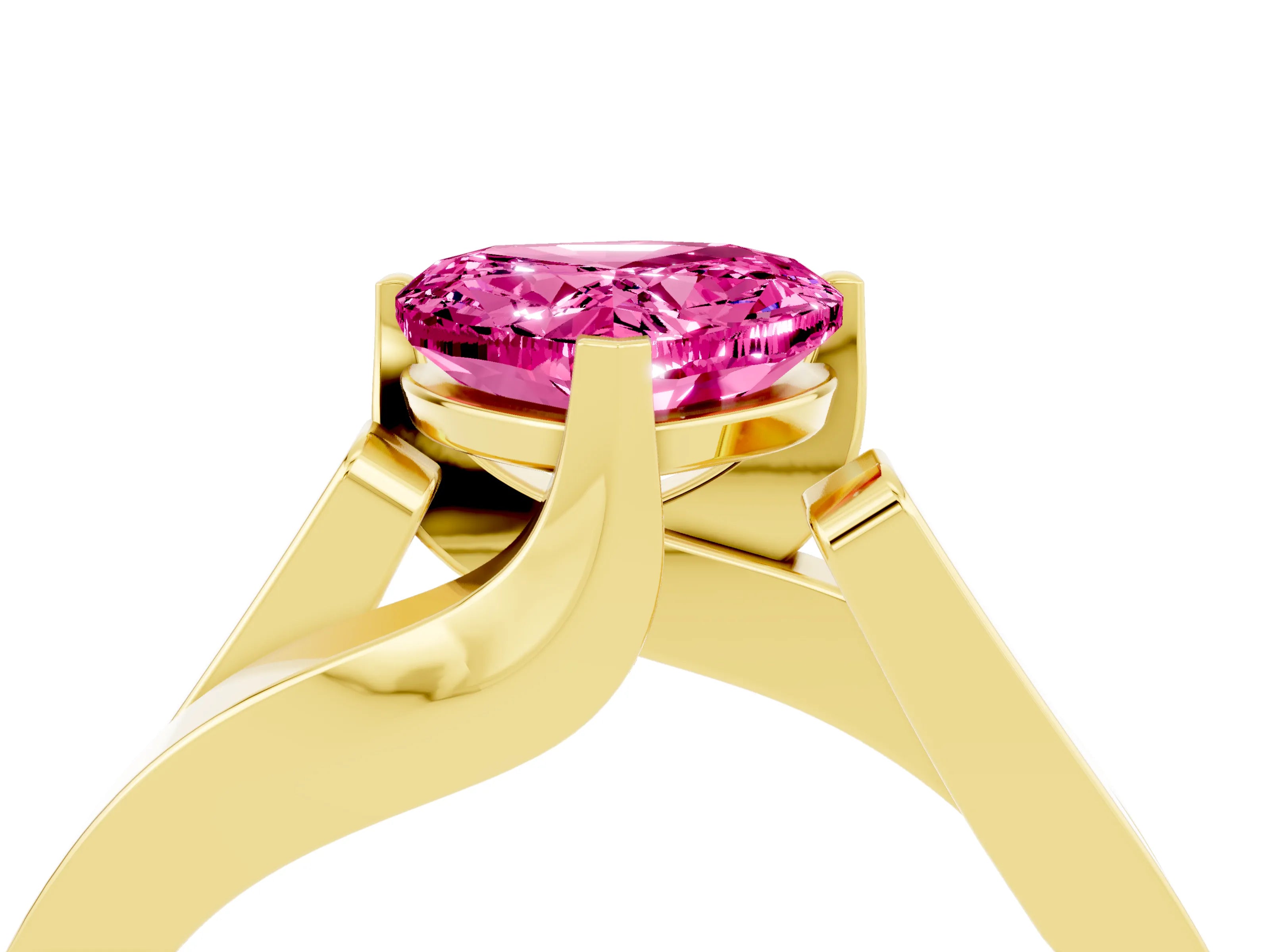 Yellow gold Modern Tension Set Heart Cut Pink Sapphire Solitaire Wide Band Ring_16