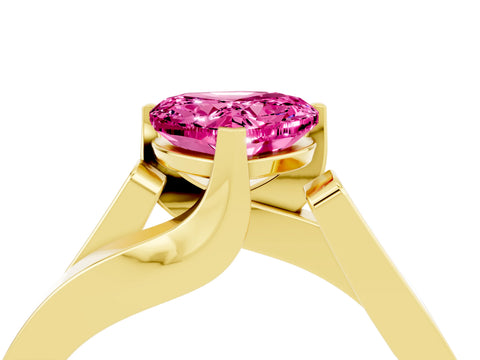 Yellow gold Modern Tension Set Heart Cut Pink Sapphire Solitaire Wide Band Ring_16