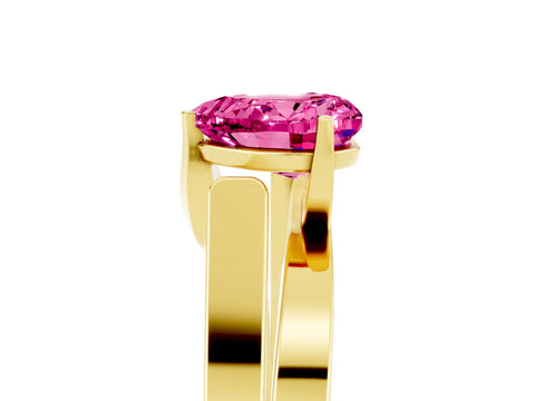 Yellow gold Modern Tension Set Heart Cut Pink Sapphire Solitaire Wide Band Ring_17