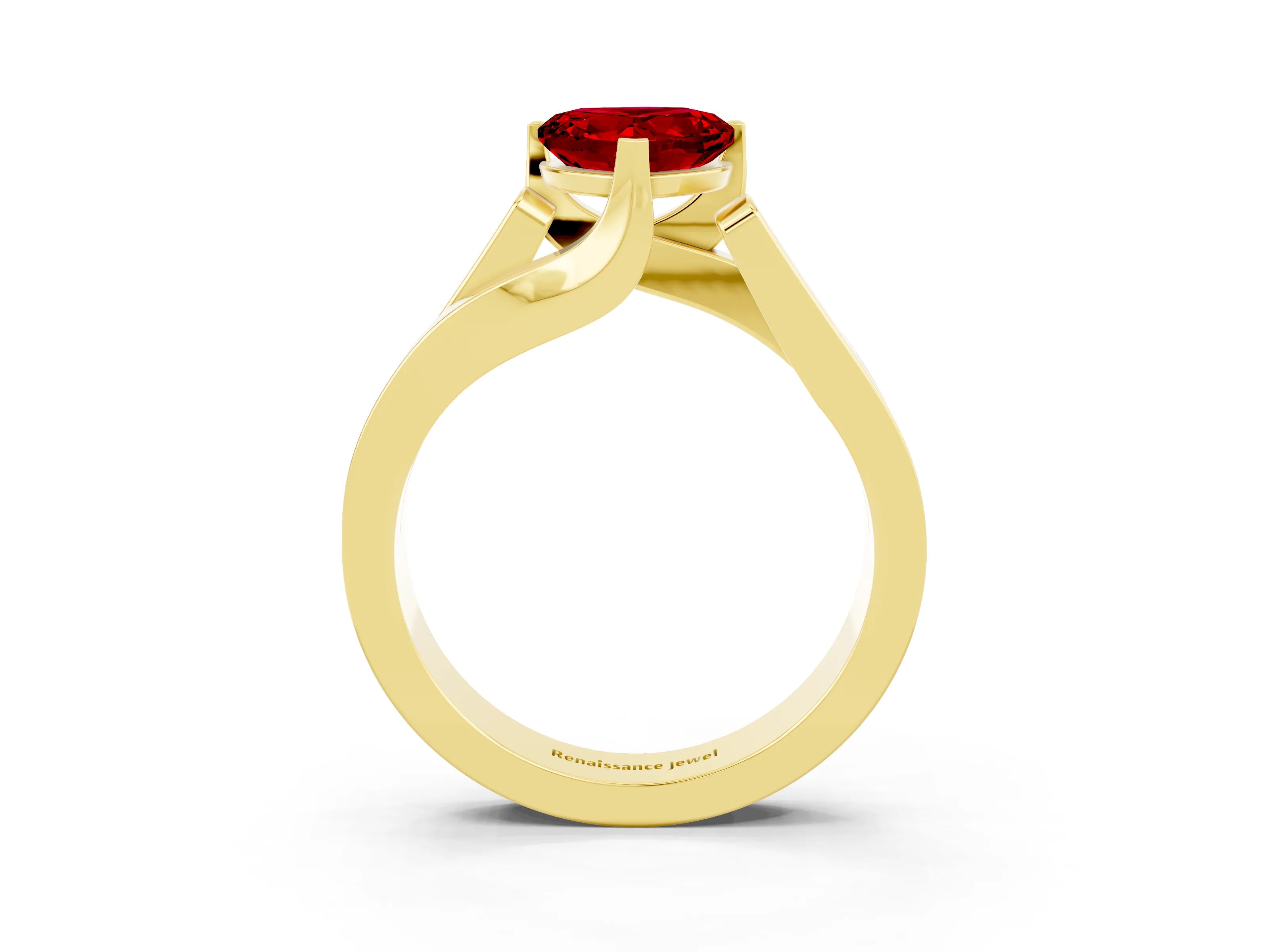 Yellow gold Modern Tension Set Heart Cut Ruby Solitaire Wide Band Ring_3