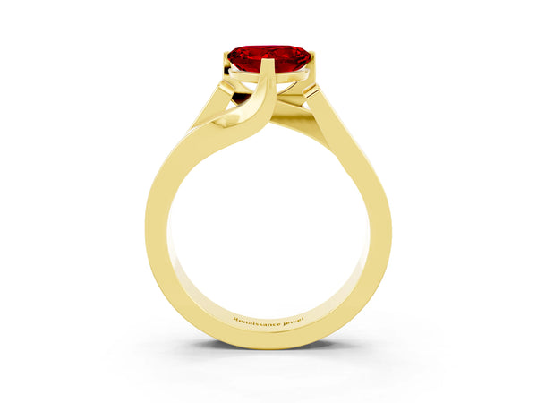 Yellow gold Modern Tension Set Heart Cut Ruby Solitaire Wide Band Ring