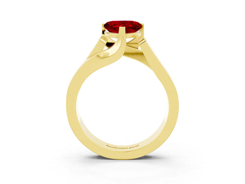 Yellow gold Modern Tension Set Heart Cut Ruby Solitaire Wide Band Ring_3