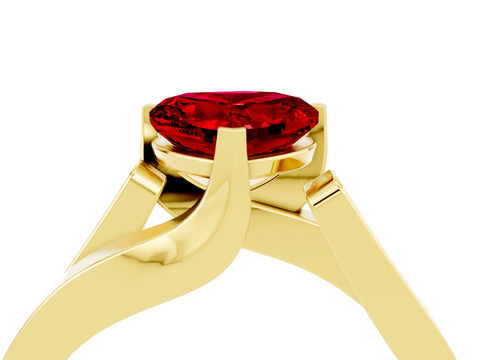 Yellow gold Modern Tension Set Heart Cut Ruby Solitaire Wide Band Ring_4