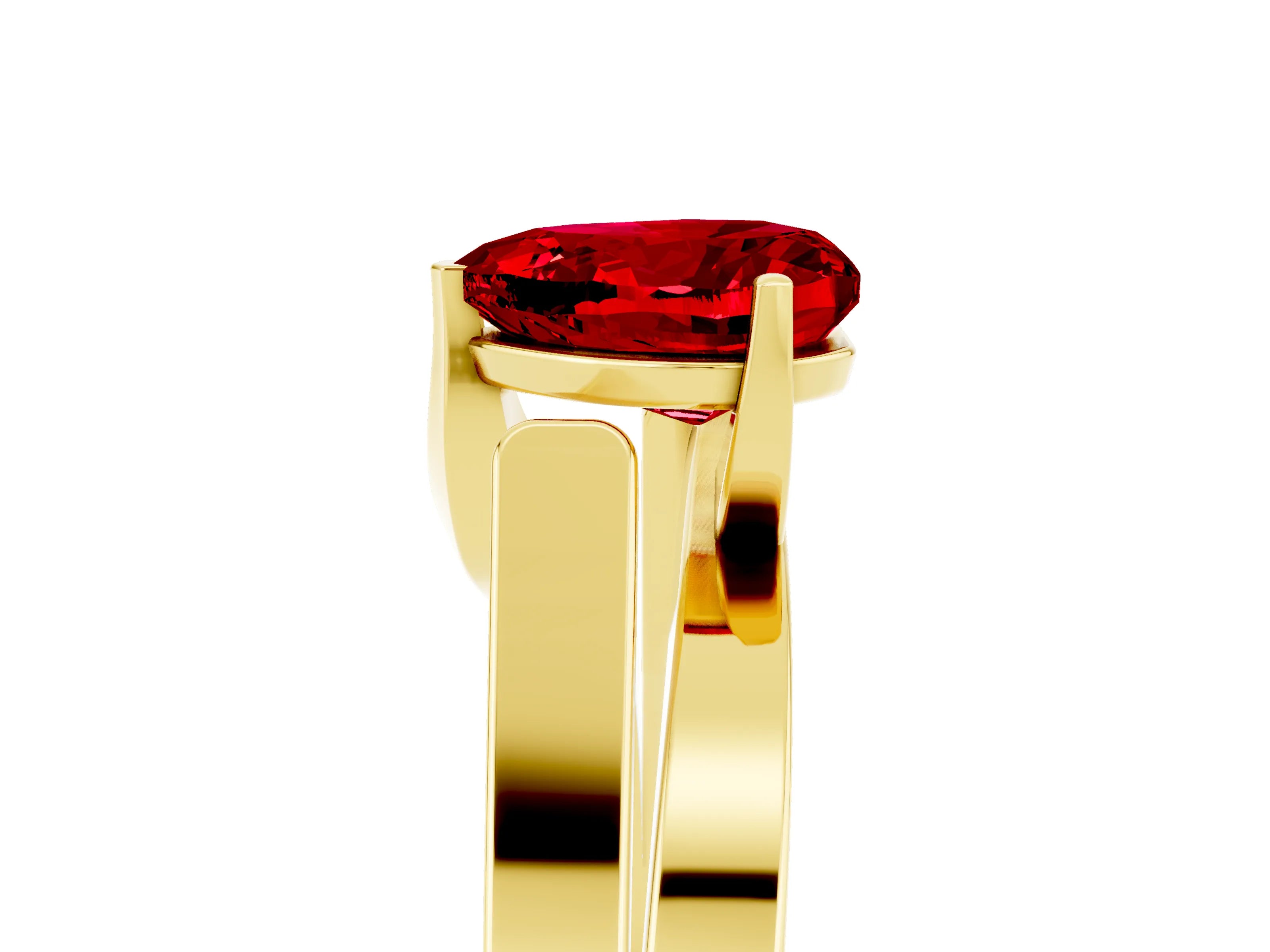Yellow gold Modern Tension Set Heart Cut Ruby Solitaire Wide Band Ring_5