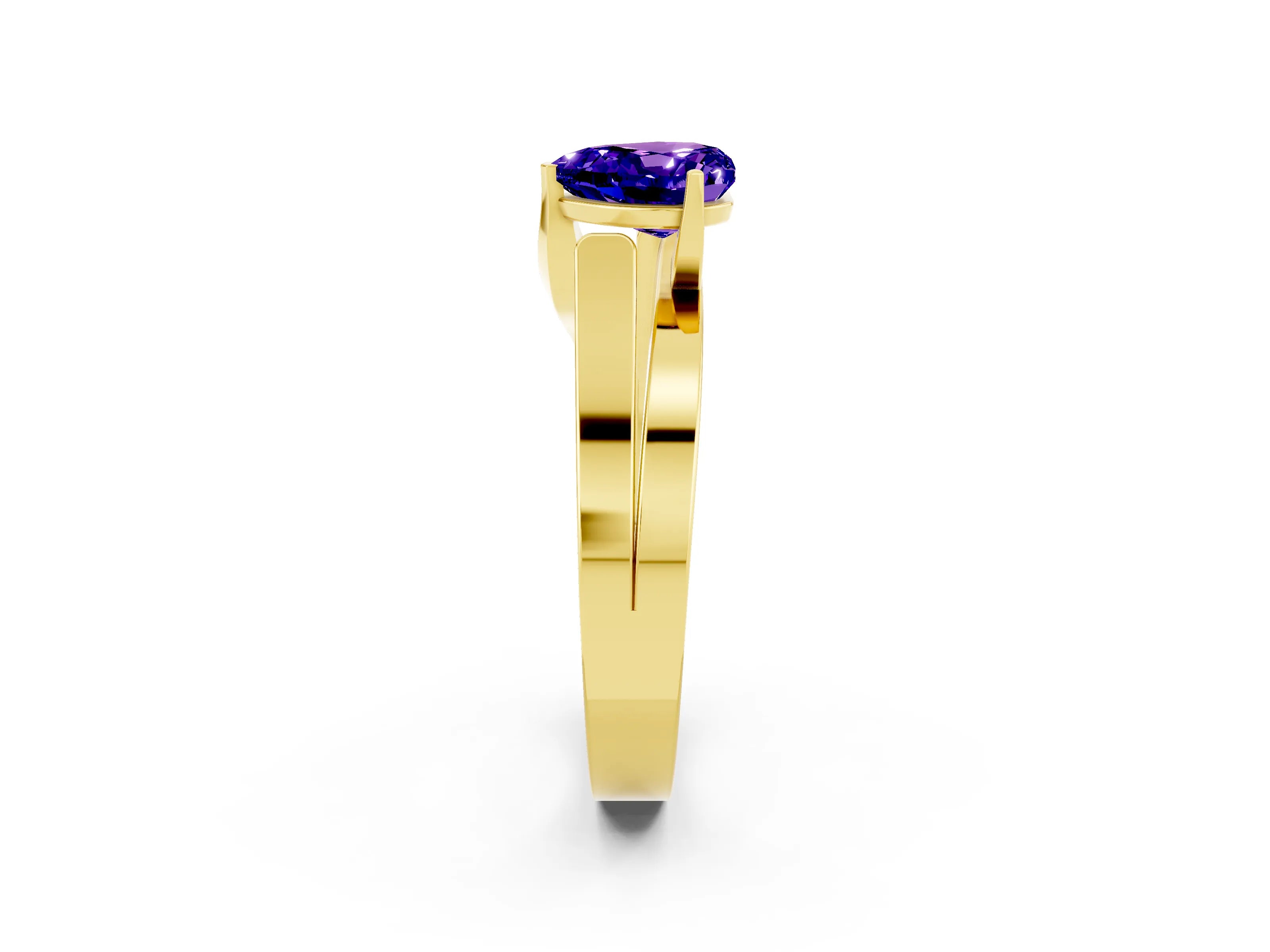 Yellow gold Modern Tension Set Heart Cut Tanzanite Solitaire Wide Band Ring_2