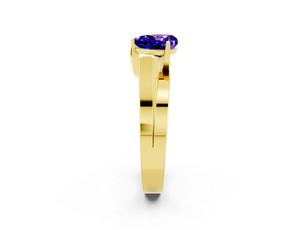 Yellow gold Modern Tension Set Heart Cut Tanzanite Solitaire Wide Band Ring