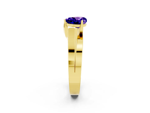 Yellow gold Modern Tension Set Heart Cut Tanzanite Solitaire Wide Band Ring_2