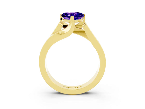 Yellow gold Modern Tension Set Heart Cut Tanzanite Solitaire Wide Band Ring