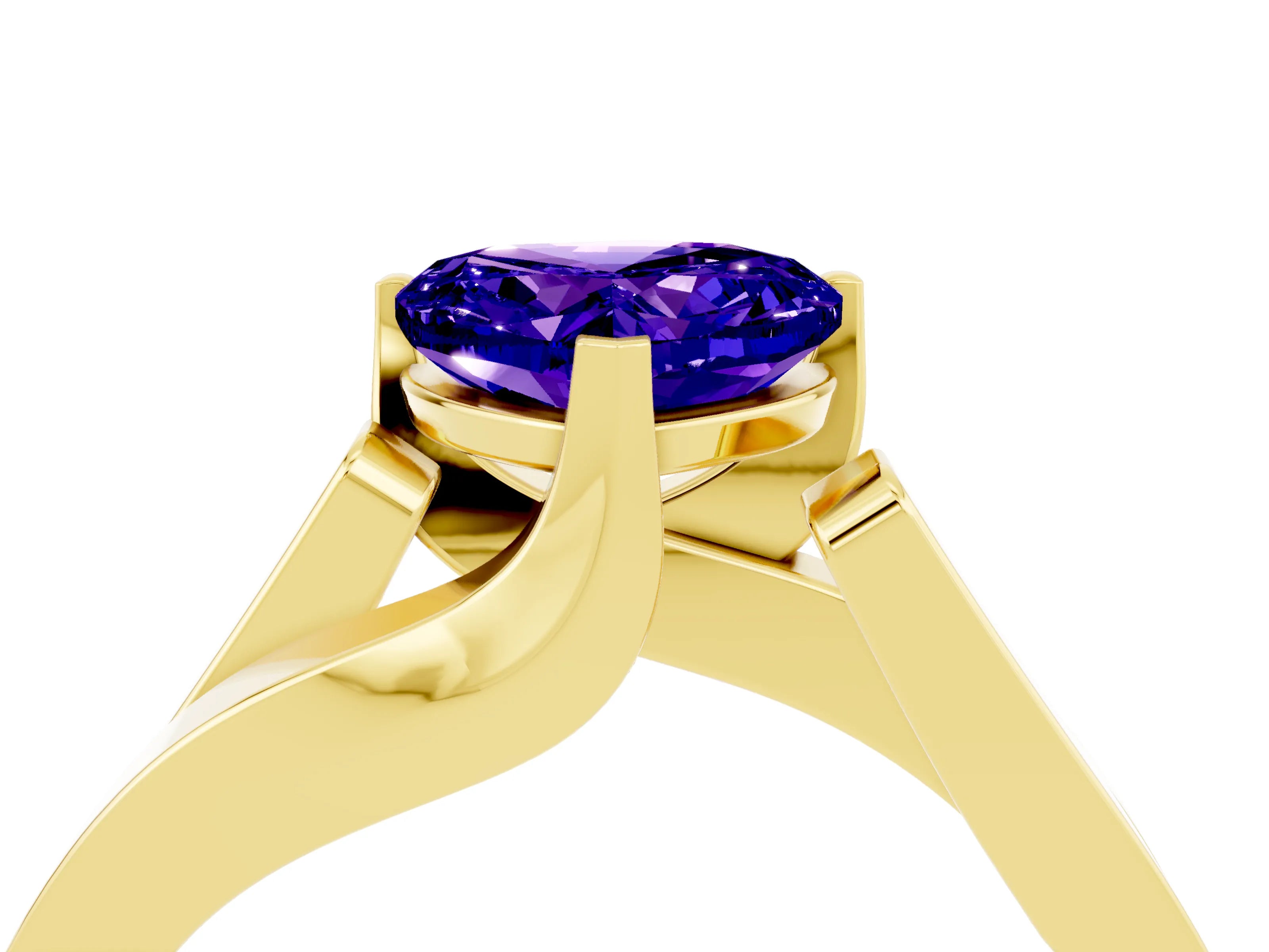 Yellow gold Modern Tension Set Heart Cut Tanzanite Solitaire Wide Band Ring_4