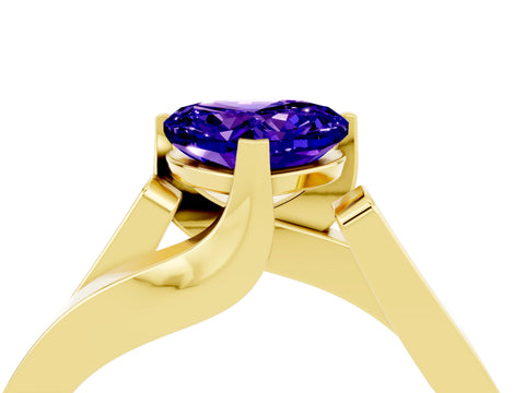 Yellow gold Modern Tension Set Heart Cut Tanzanite Solitaire Wide Band Ring_4