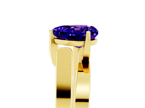 Yellow gold Modern Tension Set Heart Cut Tanzanite Solitaire Wide Band Ring_5