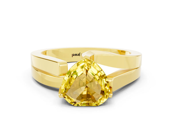 Yellow gold Modern Tension Set Heart Cut Yellow Sapphire Solitaire Wide Band Ring