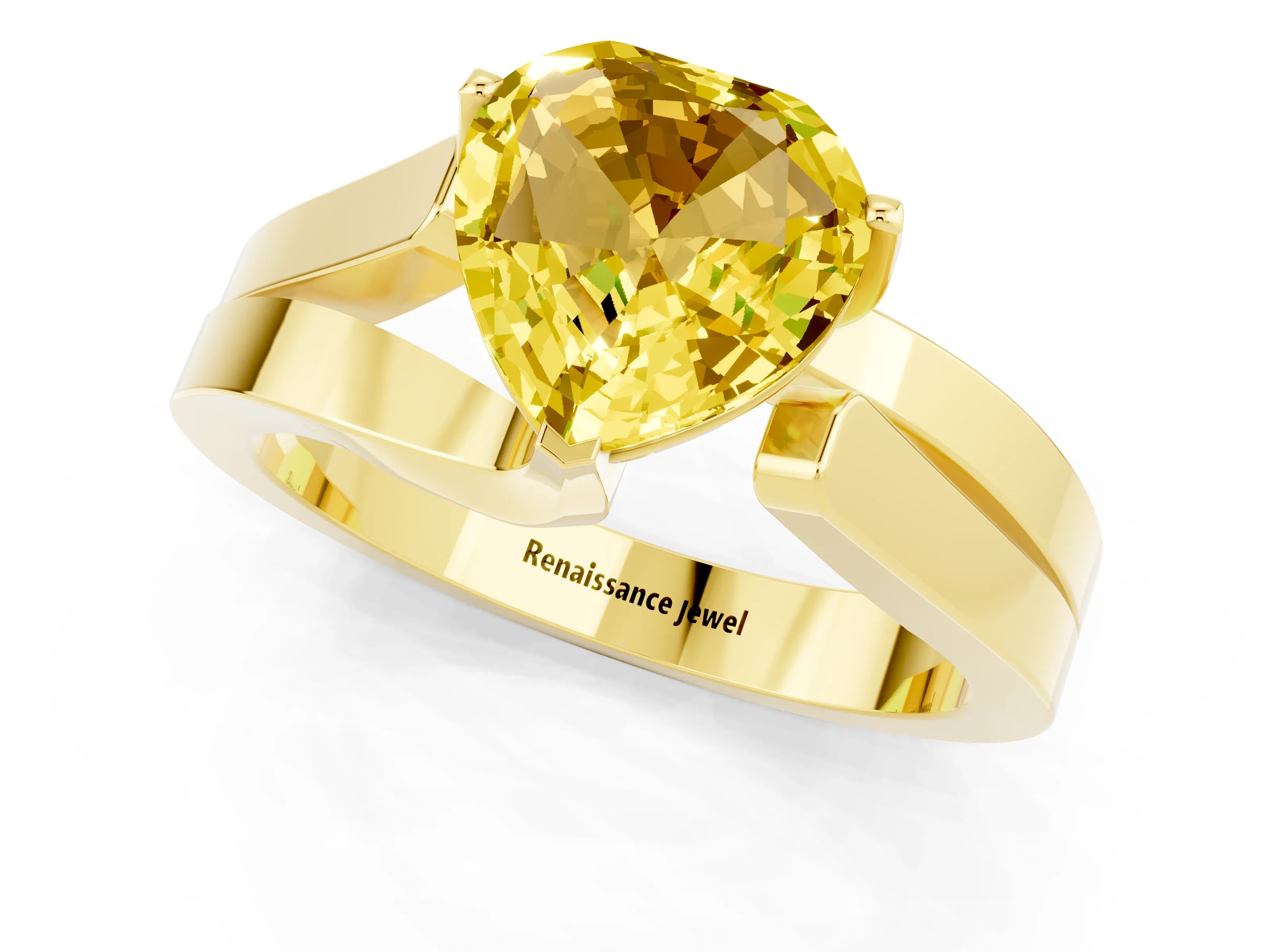 Yellow gold Modern Tension Set Heart Cut Yellow Sapphire Solitaire Wide Band Ring_13