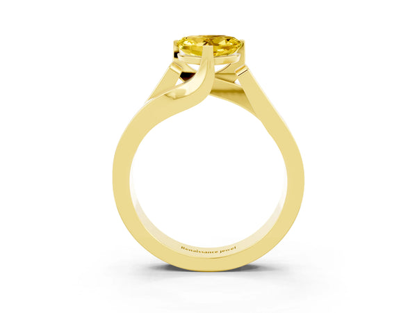 Yellow gold Modern Tension Set Heart Cut Yellow Sapphire Solitaire Wide Band Ring