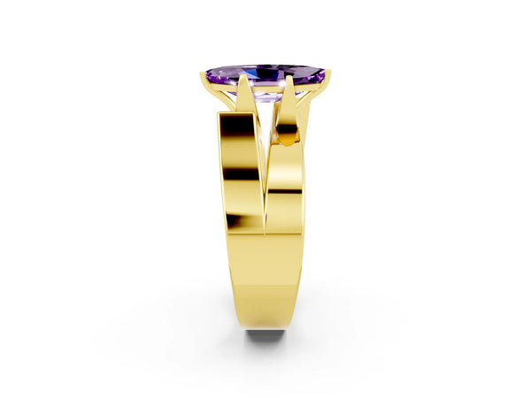 Yellow gold Modern Tension Set Marquise Cut Amethyst Solitaire Wide Band Ring