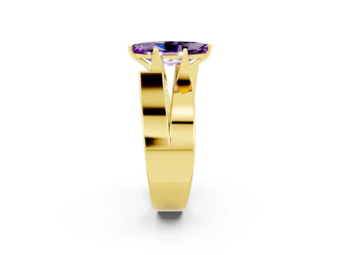 Yellow gold Modern Tension Set Marquise Cut Amethyst Solitaire Wide Band Ring_2