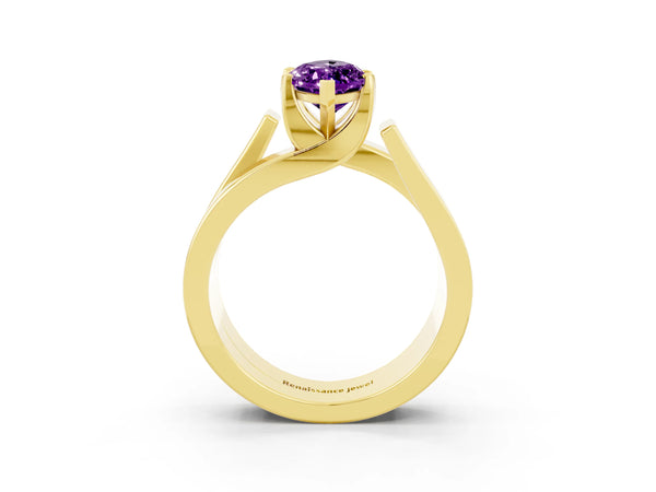 Yellow gold Modern Tension Set Marquise Cut Amethyst Solitaire Wide Band Ring