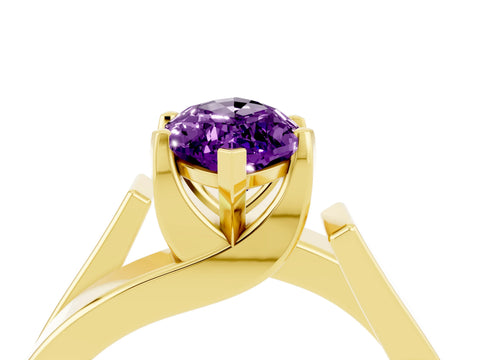 Yellow gold Modern Tension Set Marquise Cut Amethyst Solitaire Wide Band Ring_4