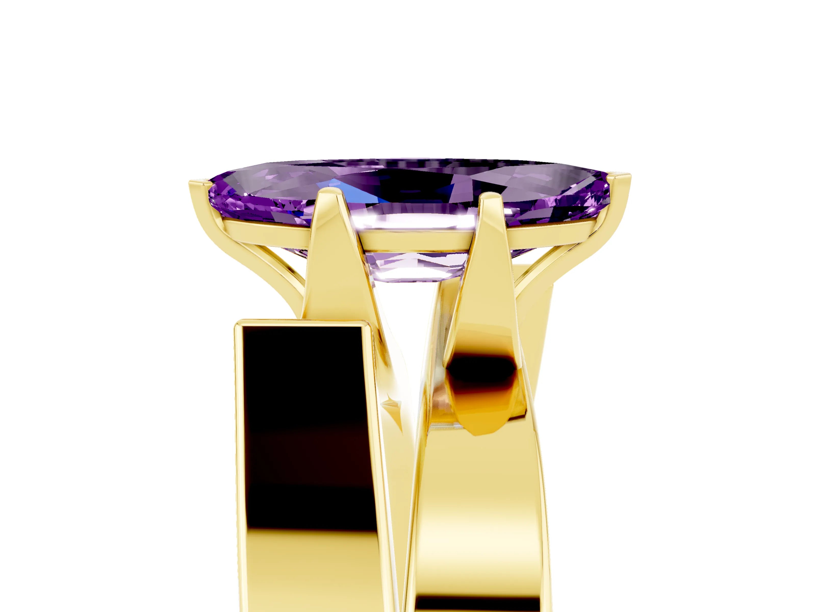 Yellow gold Modern Tension Set Marquise Cut Amethyst Solitaire Wide Band Ring_5