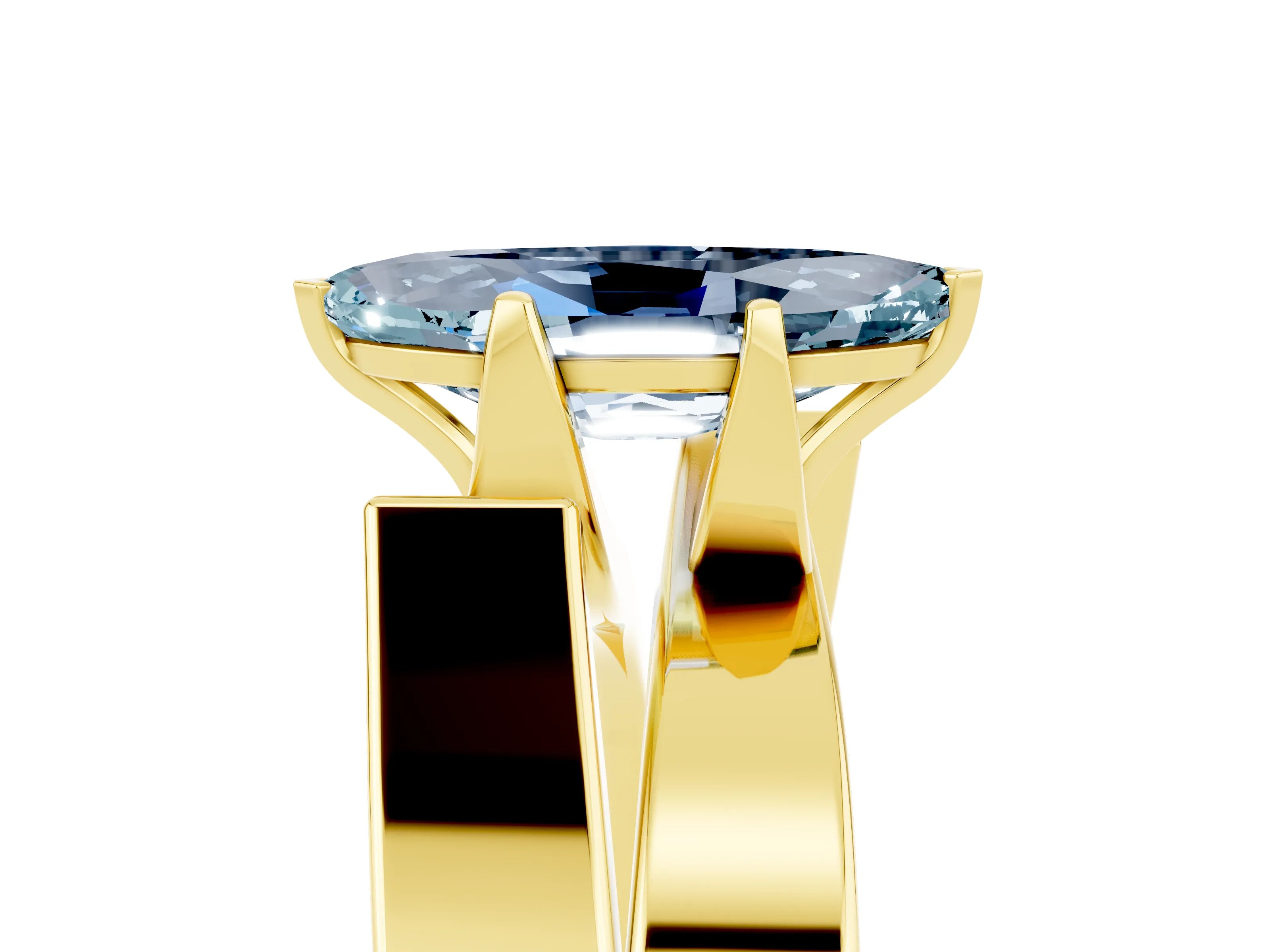 Yellow gold Modern Tension Set Marquise Cut Aquamarine Solitaire Wide Band Ring_5