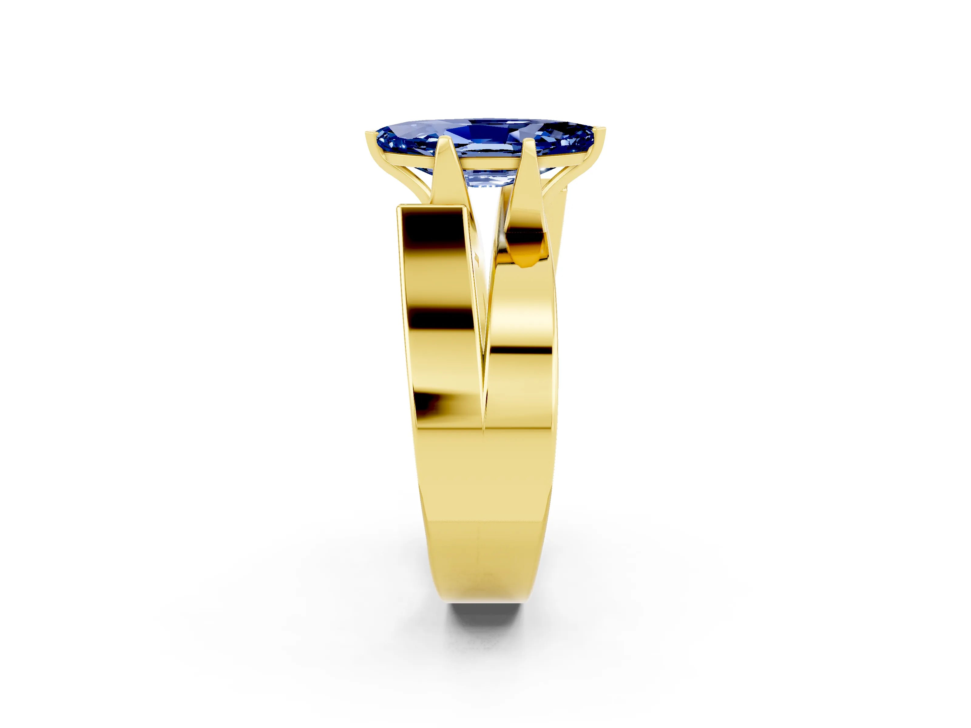 Yellow gold Modern Tension Set Marquise Cut Blue Sapphire Solitaire Wide Band Ring_2