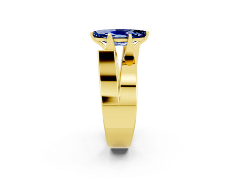 Yellow gold Modern Tension Set Marquise Cut Blue Sapphire Solitaire Wide Band Ring_2