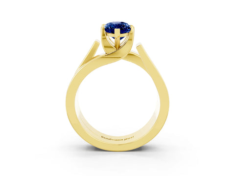 Yellow gold Modern Tension Set Marquise Cut Blue Sapphire Solitaire Wide Band Ring_3