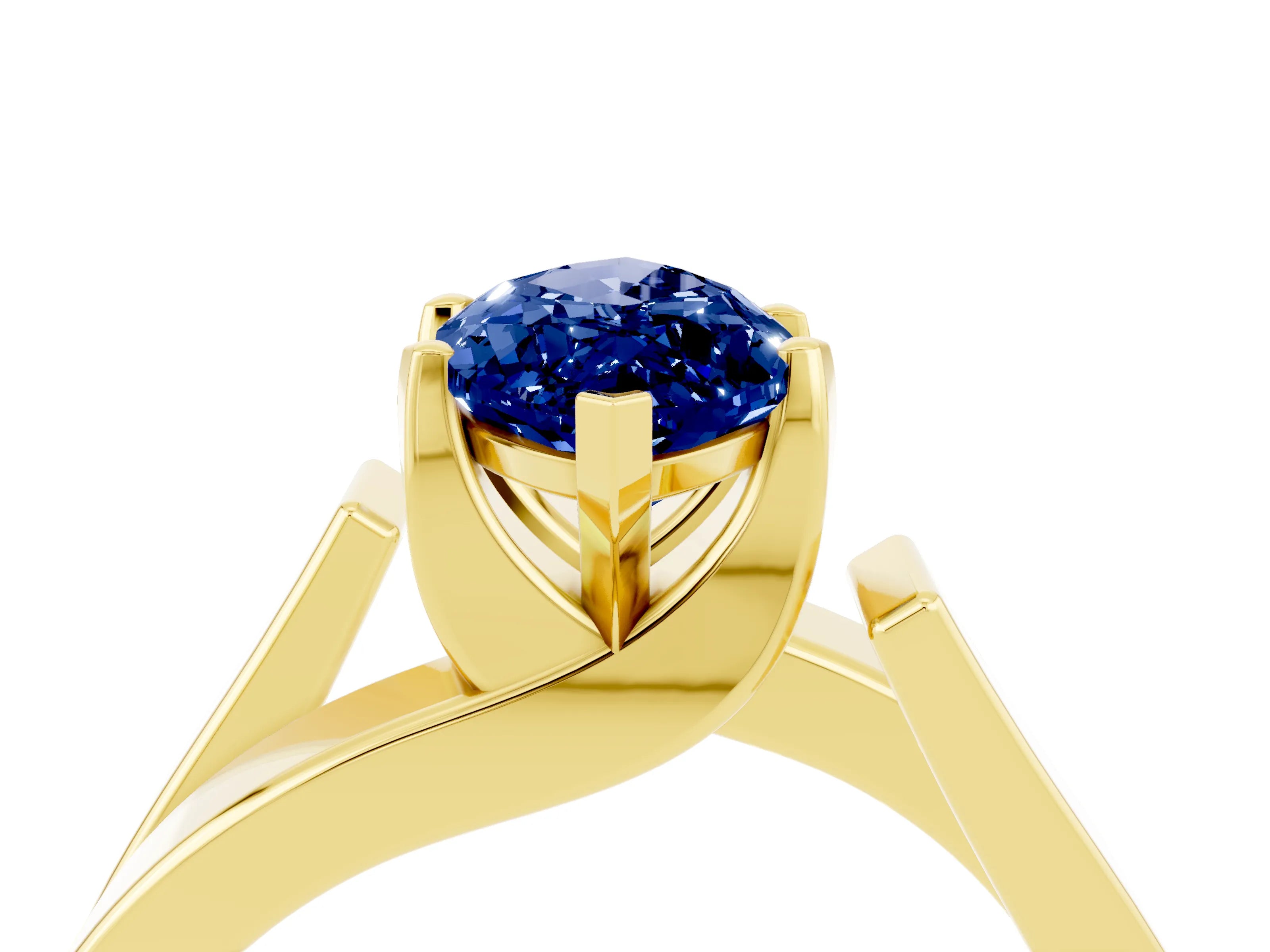 Yellow gold Modern Tension Set Marquise Cut Blue Sapphire Solitaire Wide Band Ring_4