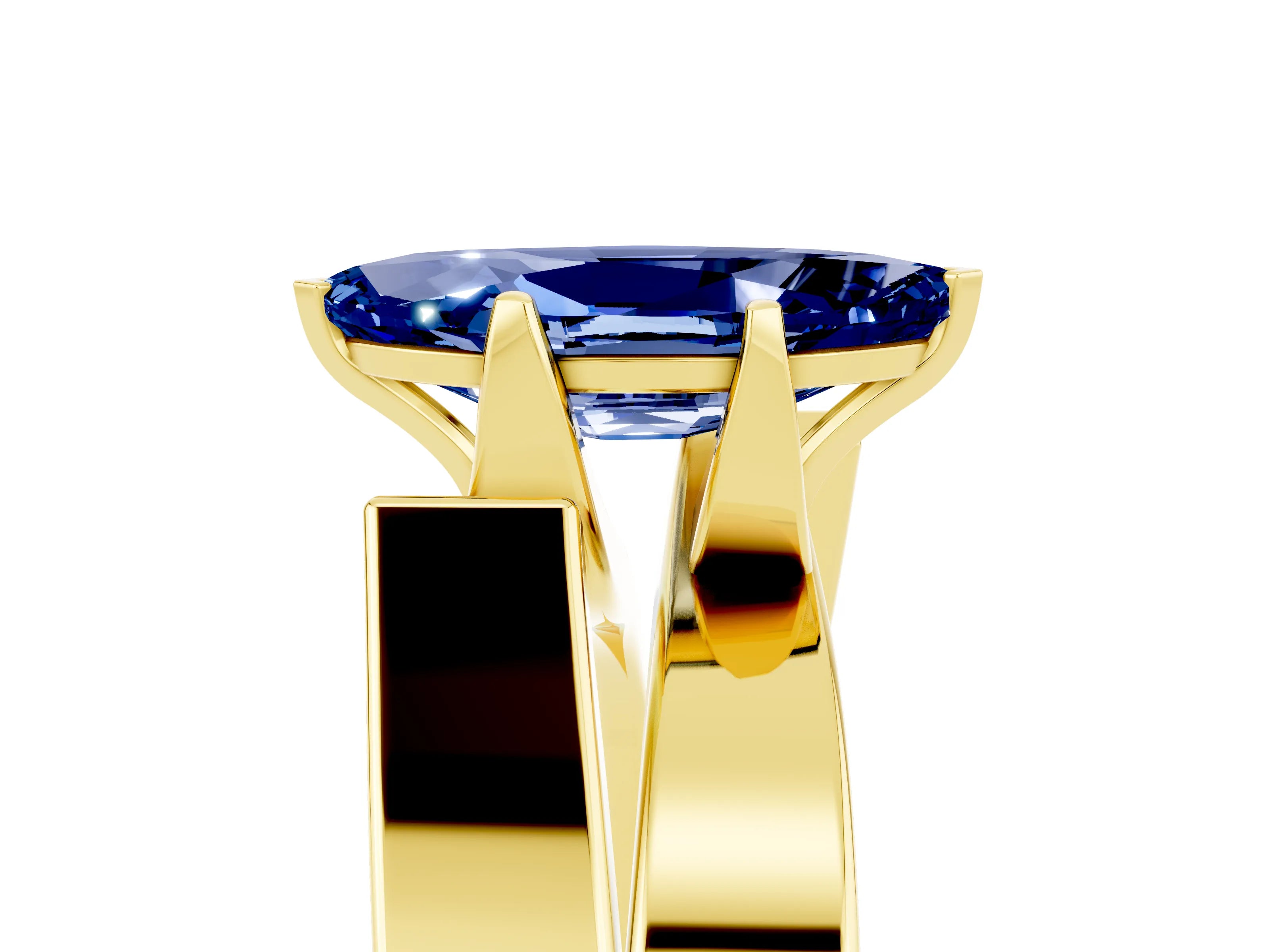 Yellow gold Modern Tension Set Marquise Cut Blue Sapphire Solitaire Wide Band Ring_5