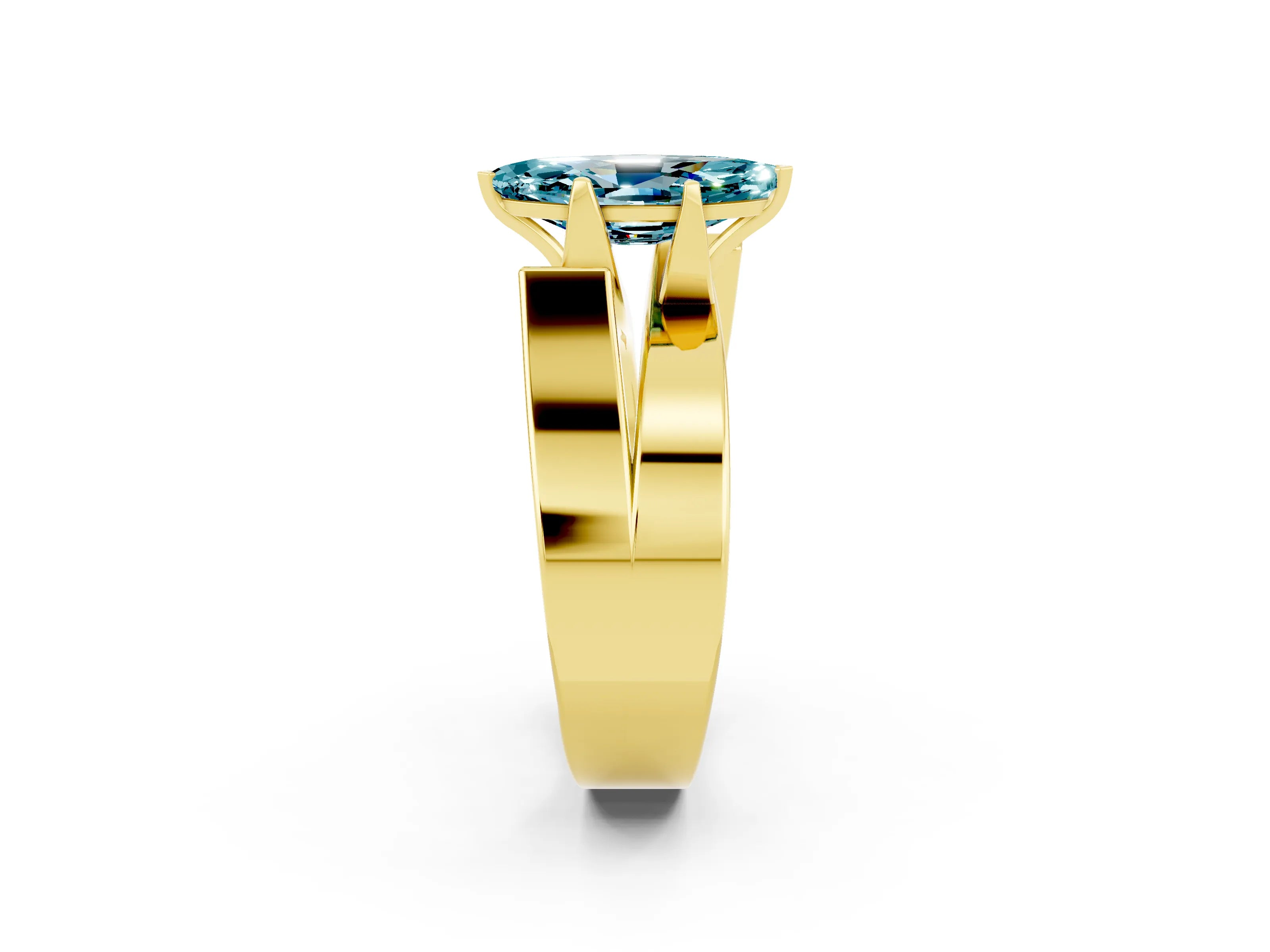 Yellow gold Modern Tension Set Marquise Cut Blue Topaz Solitaire Wide Band Ring_2