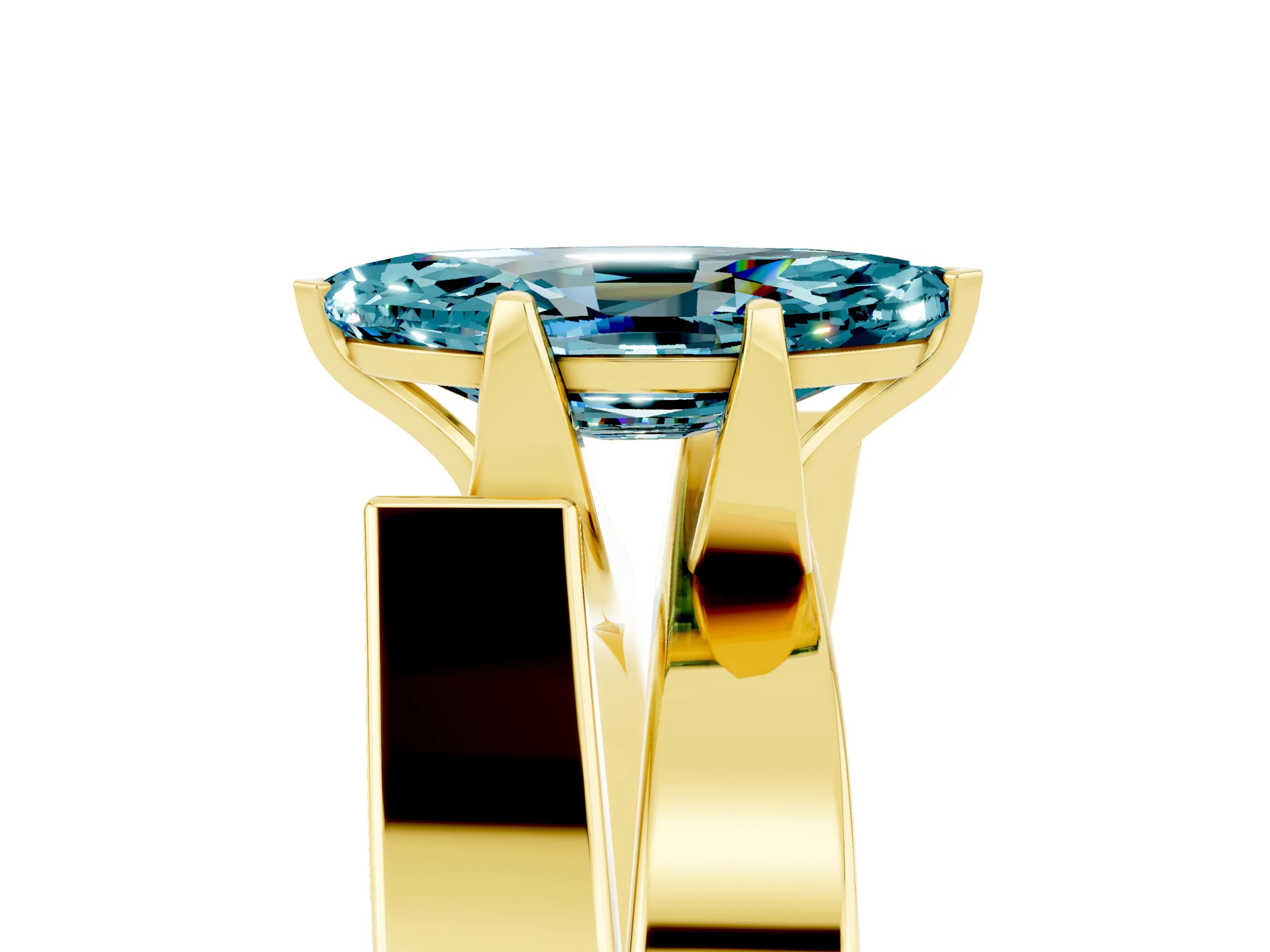 Yellow gold Modern Tension Set Marquise Cut Blue Topaz Solitaire Wide Band Ring_5
