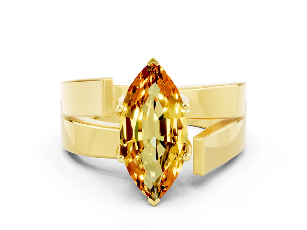 Yellow gold Modern Tension Set Marquise Cut Citrine Solitaire Wide Band Ring