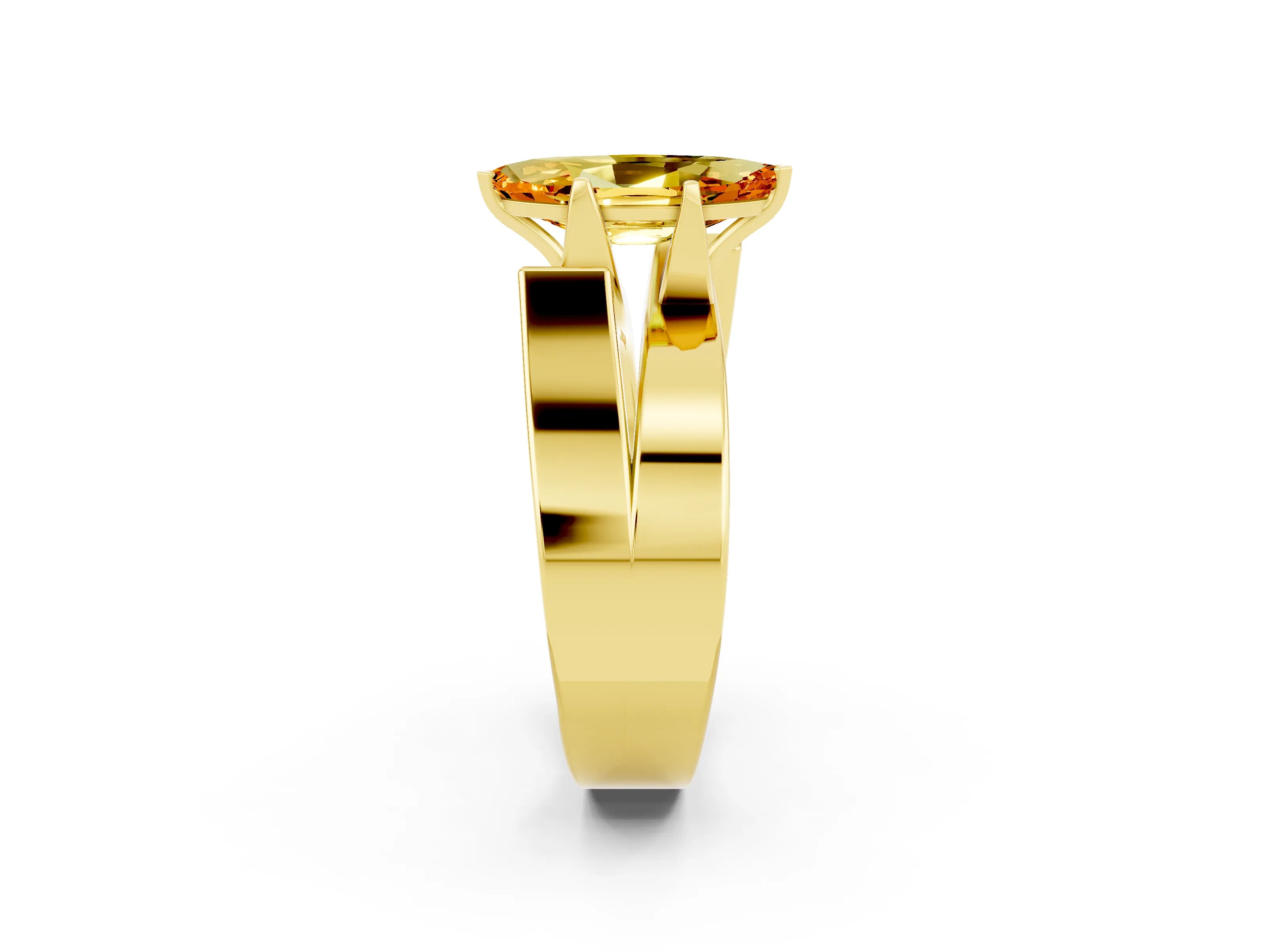 Yellow gold Modern Tension Set Marquise Cut Citrine Solitaire Wide Band Ring_2