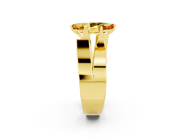 Yellow gold Modern Tension Set Marquise Cut Citrine Solitaire Wide Band Ring