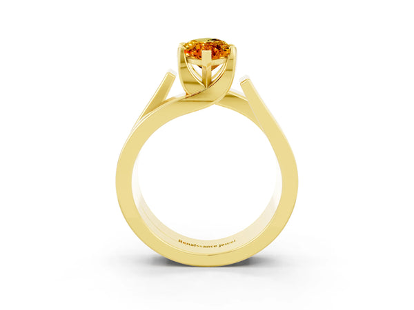 Yellow gold Modern Tension Set Marquise Cut Citrine Solitaire Wide Band Ring