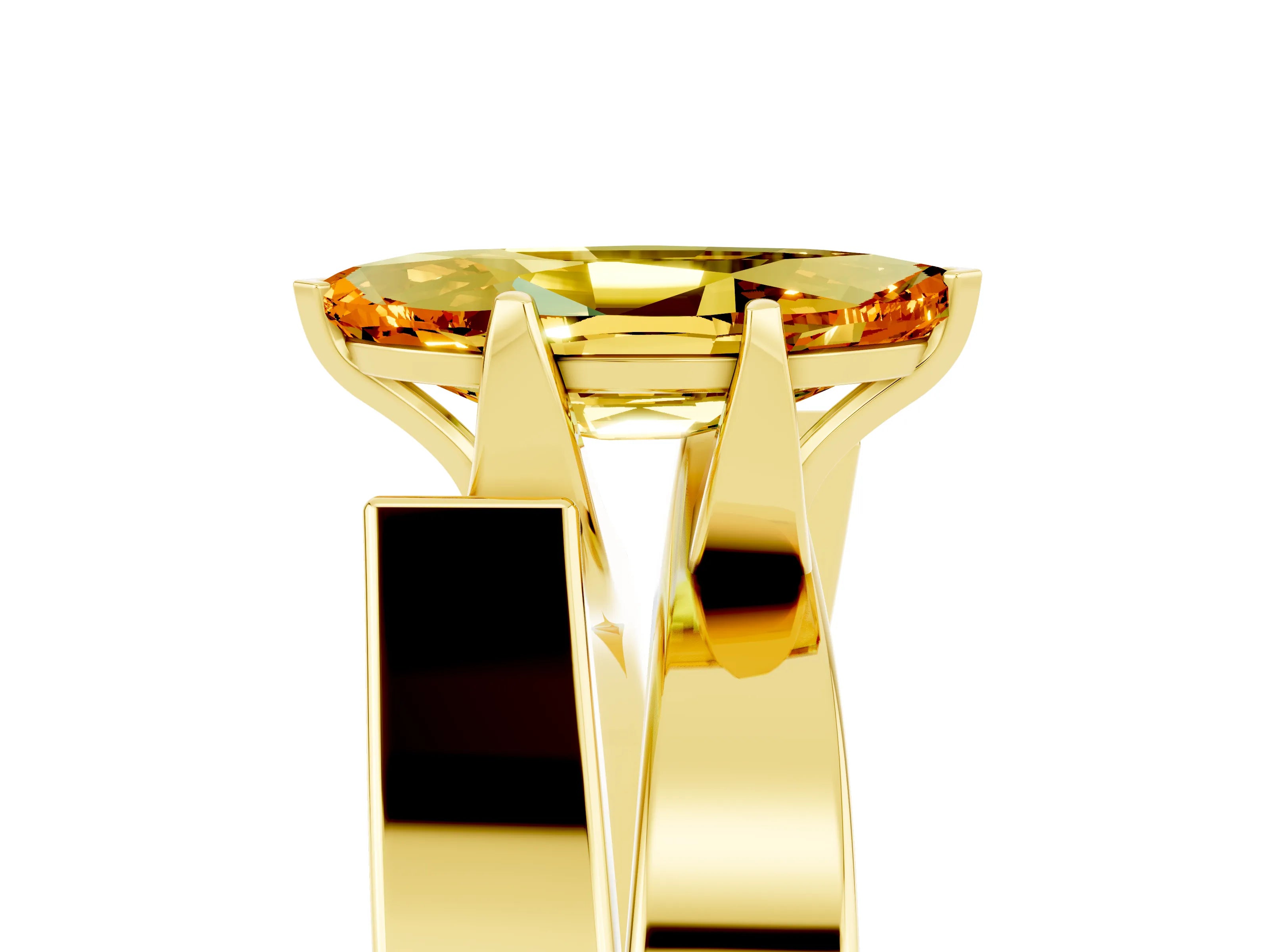 Yellow gold Modern Tension Set Marquise Cut Citrine Solitaire Wide Band Ring_5