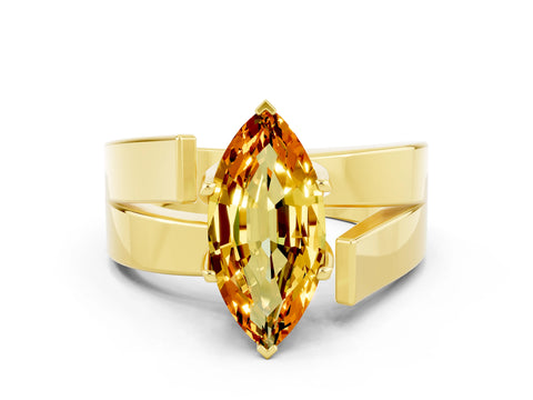 Yellow gold Modern Tension Set Marquise Cut Citrine Solitaire Wide Band Ring
