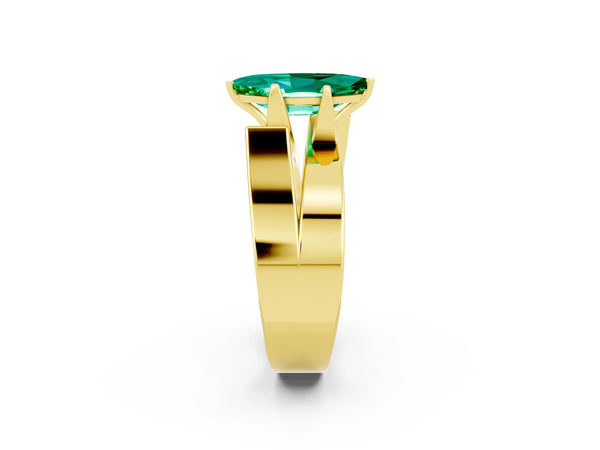 Yellow gold Modern Tension Set Marquise Cut Emerald Solitaire Wide Band Ring