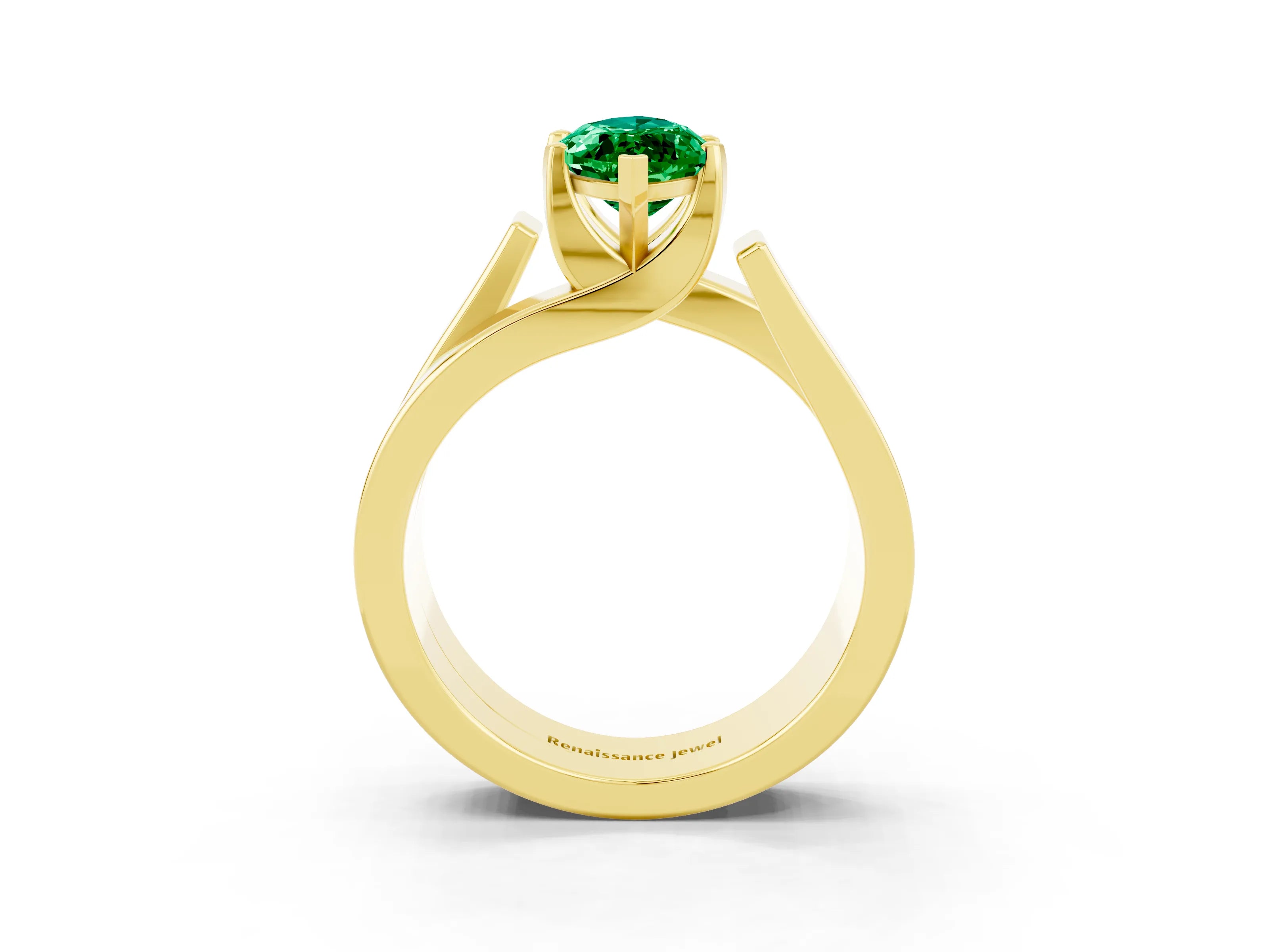 Yellow gold Modern Tension Set Marquise Cut Emerald Solitaire Wide Band Ring_15