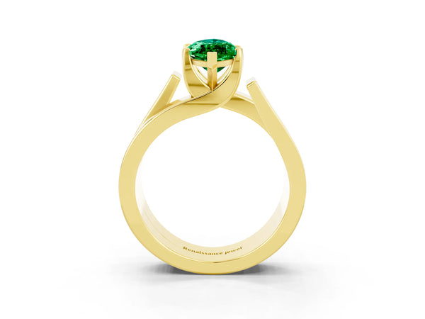 Yellow gold Modern Tension Set Marquise Cut Emerald Solitaire Wide Band Ring