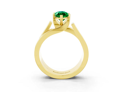 Yellow gold Modern Tension Set Marquise Cut Emerald Solitaire Wide Band Ring_15