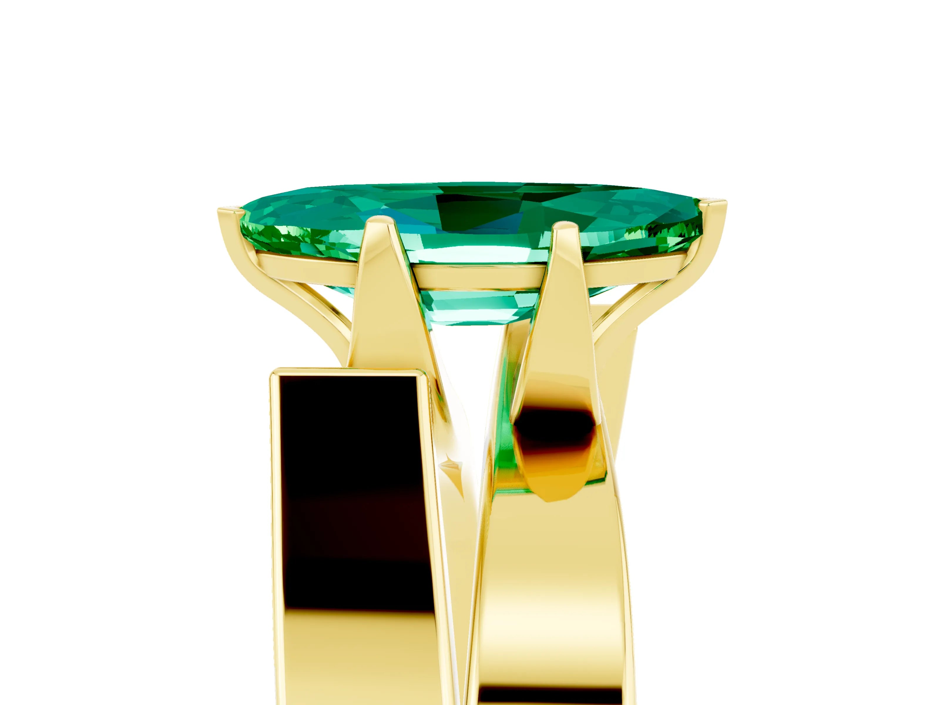 Yellow gold Modern Tension Set Marquise Cut Emerald Solitaire Wide Band Ring_17