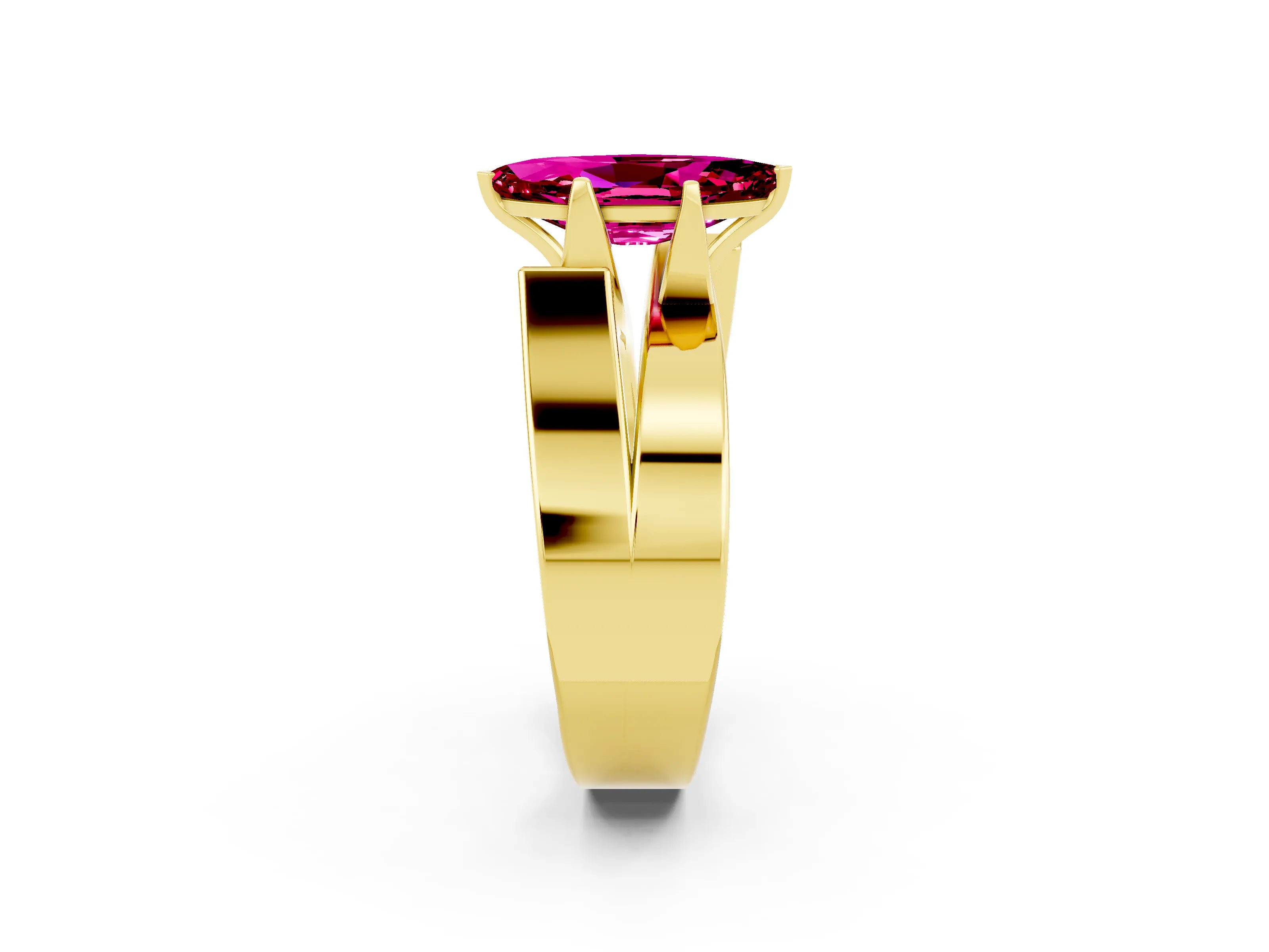 Yellow gold Modern Tension Set Marquise Cut Garnet Solitaire Wide Band Ring_2