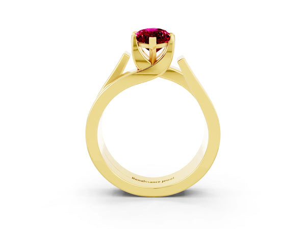 Yellow gold Modern Tension Set Marquise Cut Garnet Solitaire Wide Band Ring