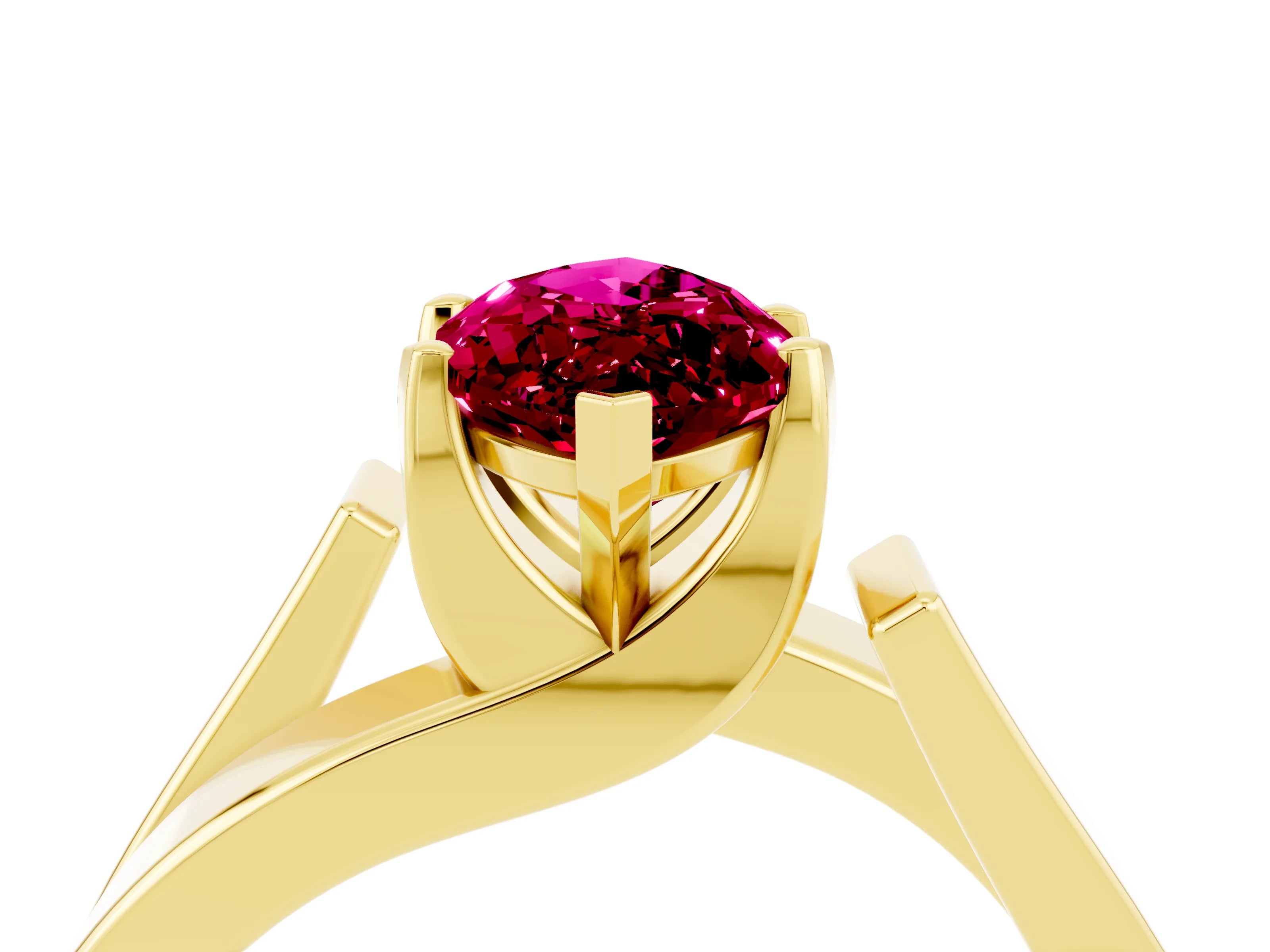 Yellow gold Modern Tension Set Marquise Cut Garnet Solitaire Wide Band Ring_4