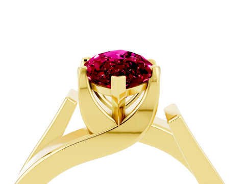 Yellow gold Modern Tension Set Marquise Cut Garnet Solitaire Wide Band Ring_4