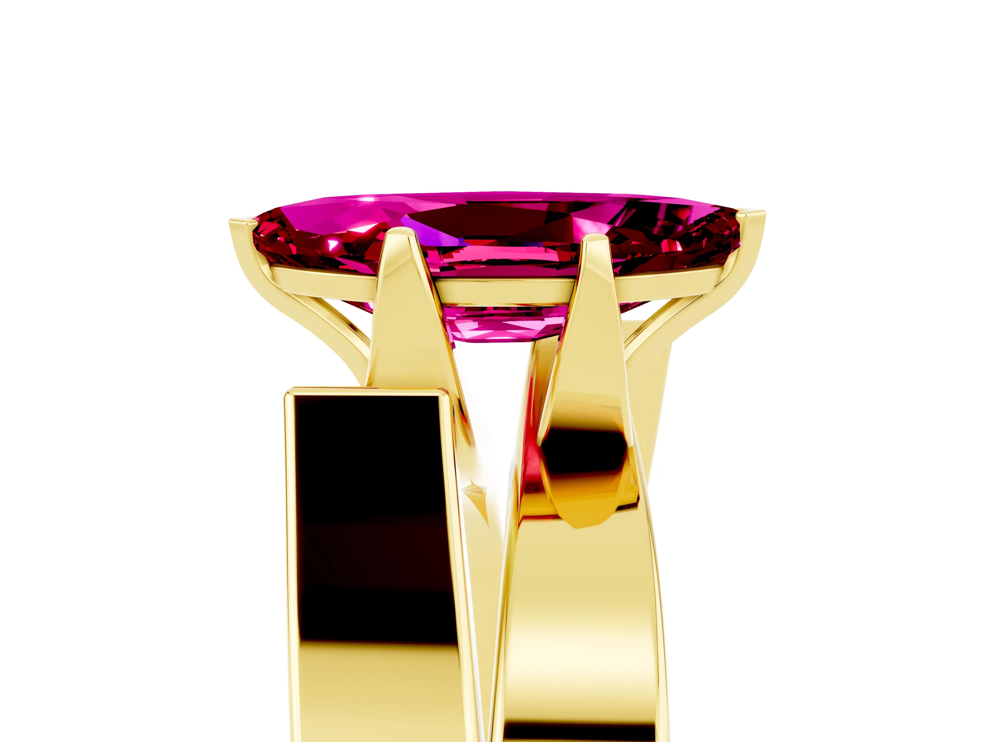 Yellow gold Modern Tension Set Marquise Cut Garnet Solitaire Wide Band Ring_5