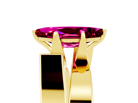 Yellow gold Modern Tension Set Marquise Cut Garnet Solitaire Wide Band Ring_5