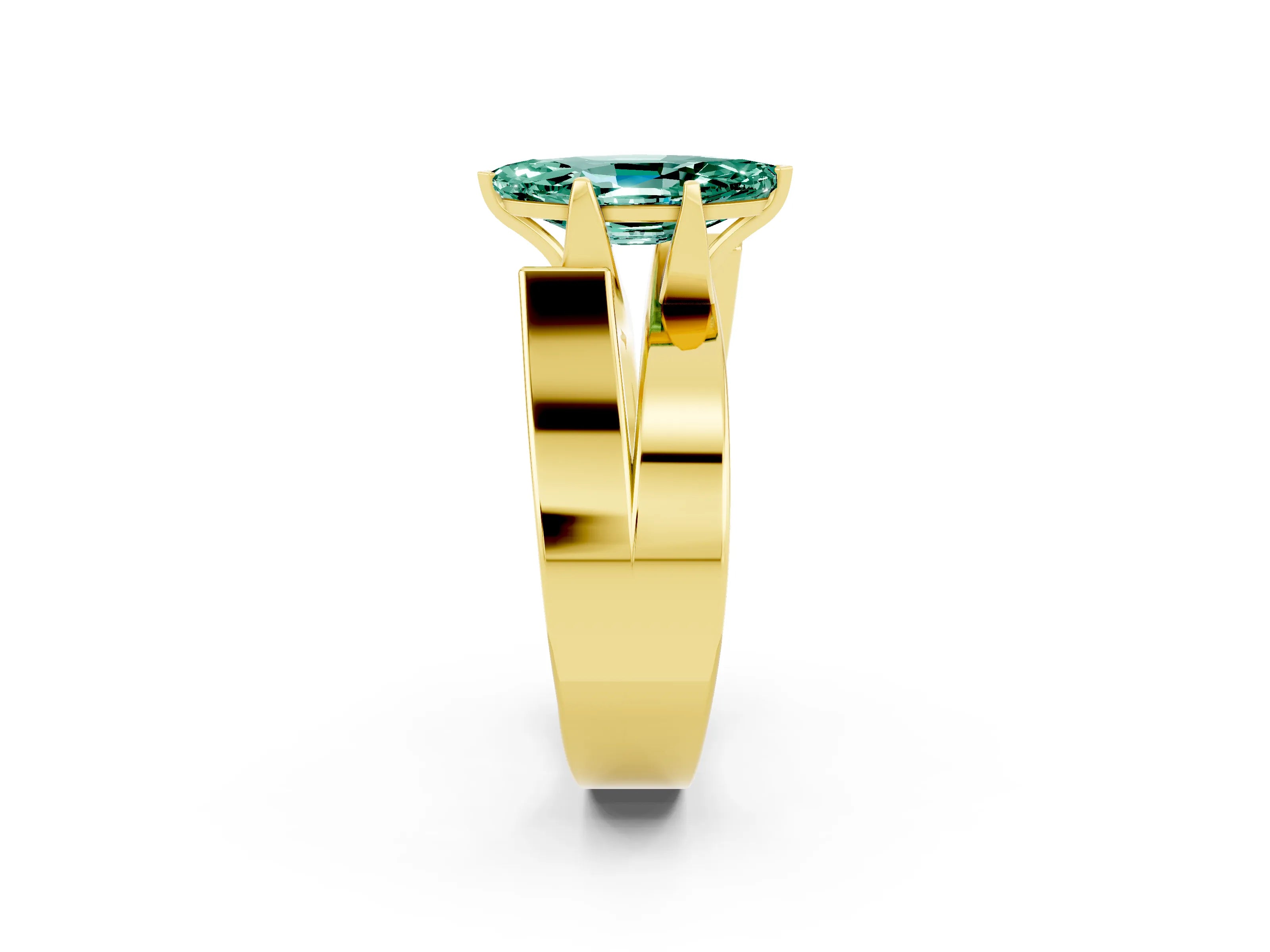 Yellow gold Modern Tension Set Marquise Cut Green Sapphire Solitaire Wide Band Ring_2