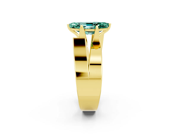 Yellow gold Modern Tension Set Marquise Cut Green Sapphire Solitaire Wide Band Ring